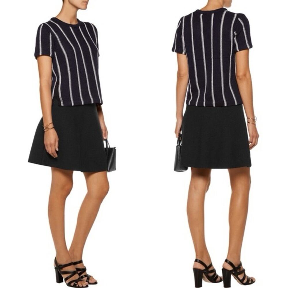 Theory Emmeris Ibisco Sweater Womens M Navy Striped Cotton Knit Short Sleeve Top
